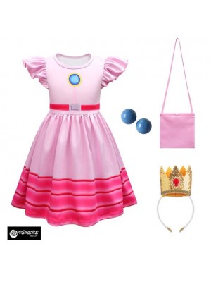 Simil Peach Costume Carnevale Bambina Vestito Principessa Cosplay PEACH06